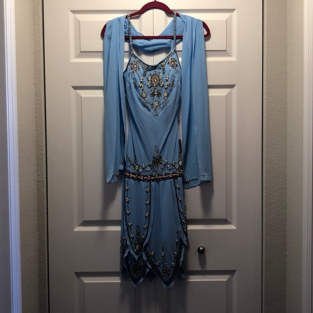 Blue beaded flapper dress